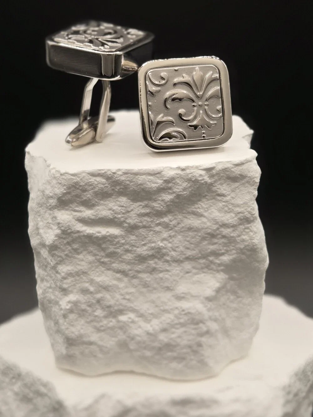 Silver Fleur-de-Lis Stainless Steel Cufflinks for Men
